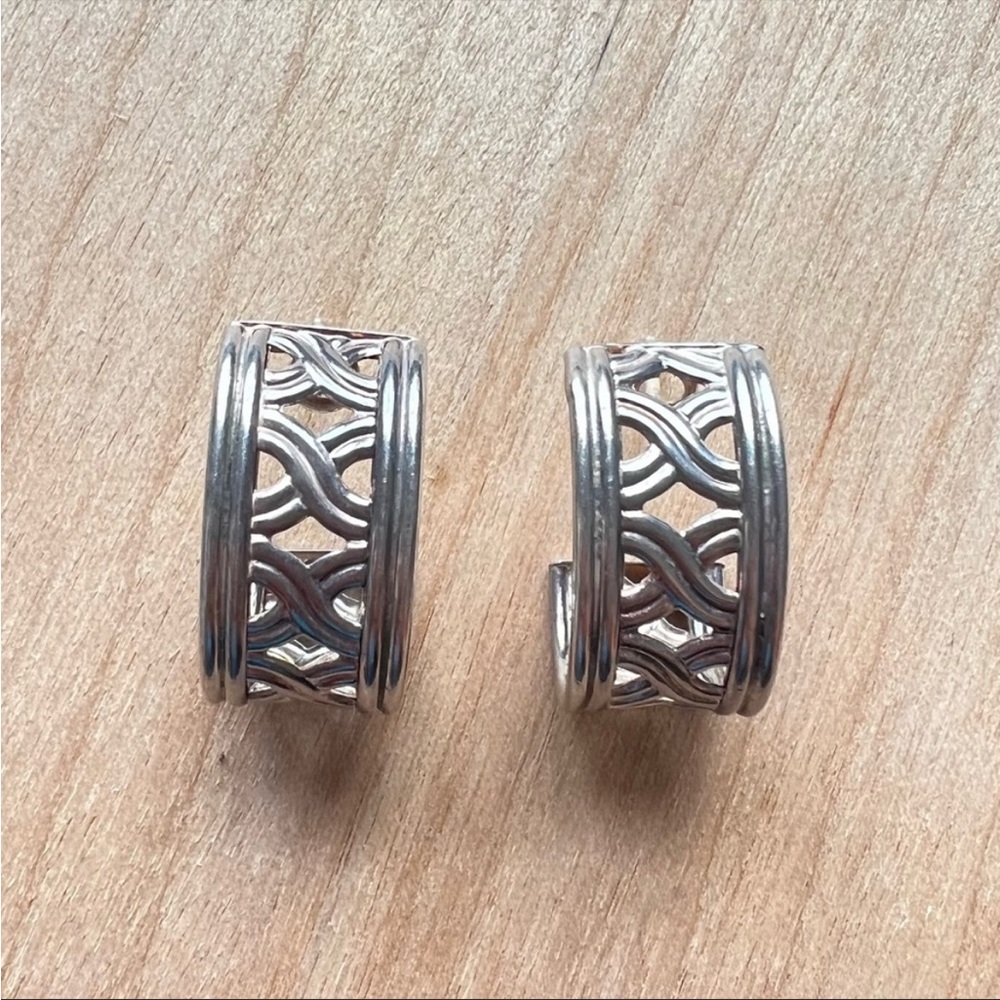 Vintage 925 Sterling Silver cut out Open Hoop Earrings